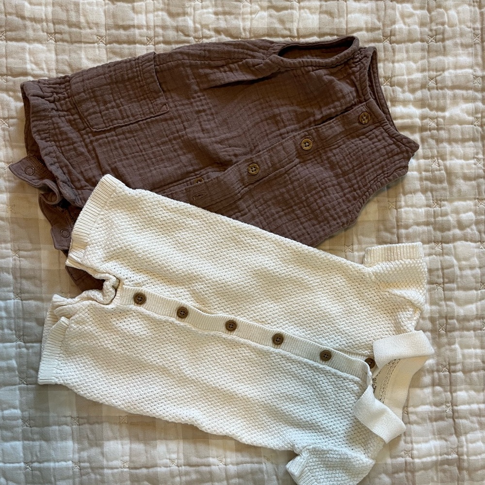 Brown and White Baby Rompers | Little Planet | 3 mo